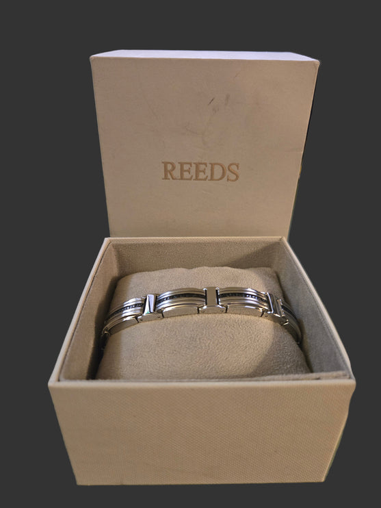 1/2ctw Black Diamond Fine Line Men's Stainless Steel Link Bracelet (Light Use)