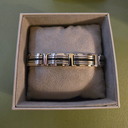 1/2ctw Black Diamond Fine Line Men's Stainless Steel Link Bracelet (Light Use)