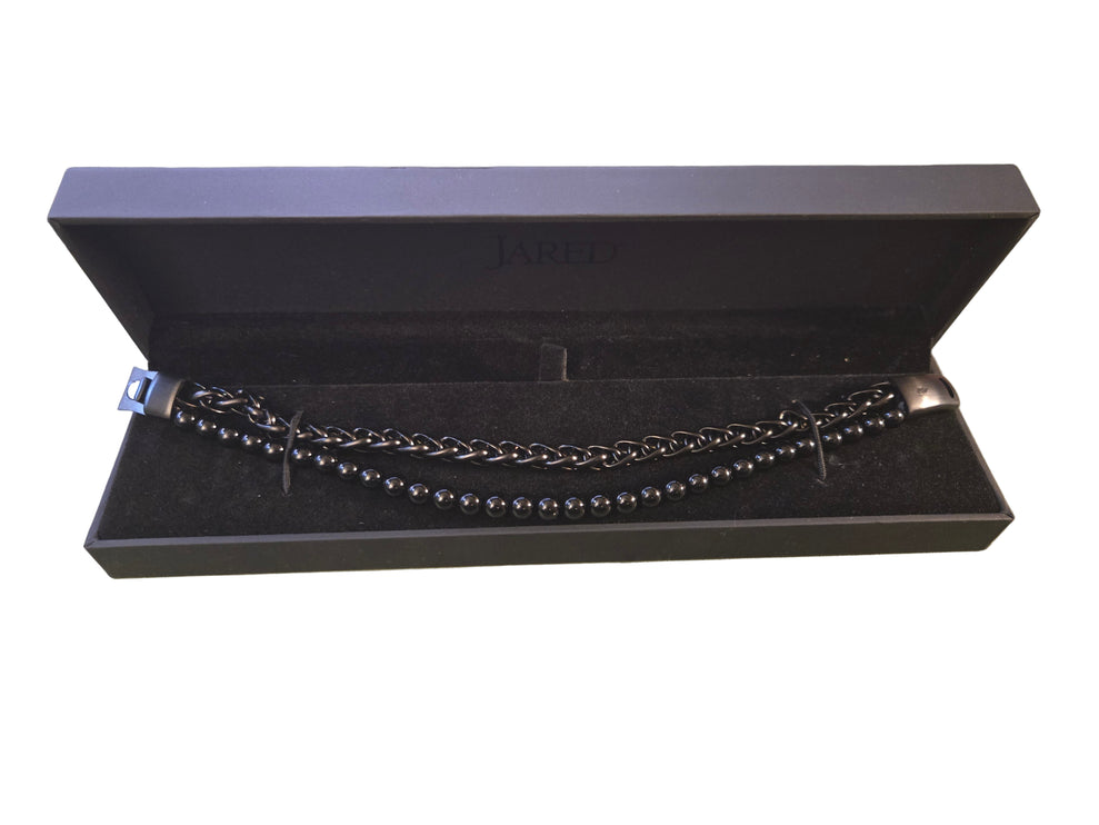 Men's Two-Layer Chain Bracelet Black Ion-Plated Stainlesss Steel (New)