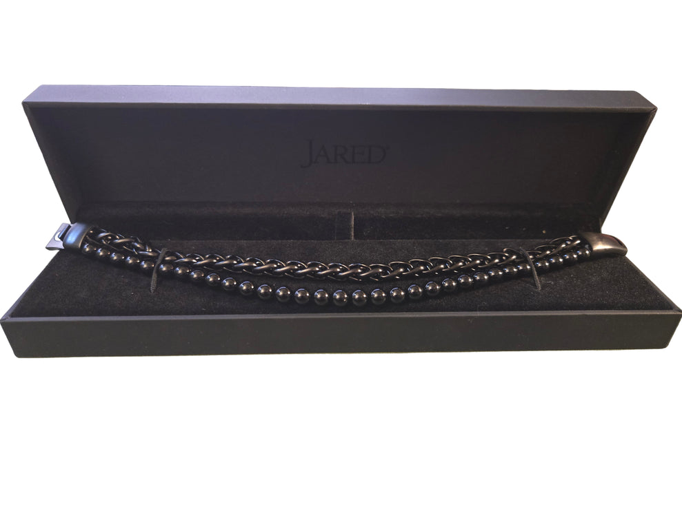 Men's Two-Layer Chain Bracelet Black Ion-Plated Stainlesss Steel (New)