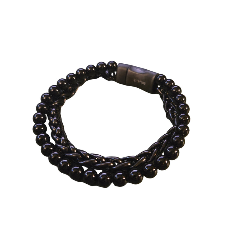 Men's Two-Layer Chain Bracelet Black Ion-Plated Stainlesss Steel (New)