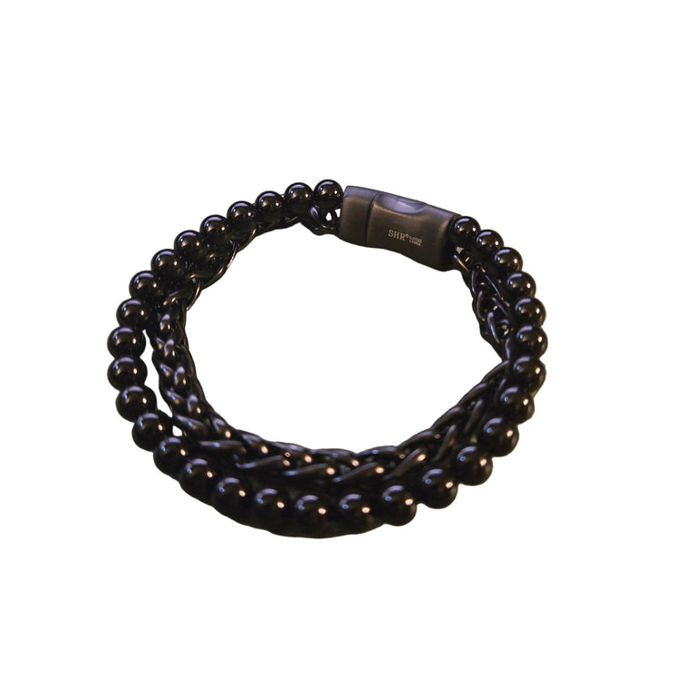 Men's Two-Layer Chain Bracelet Black Ion-Plated Stainlesss Steel (New)