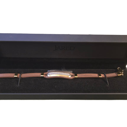 Men's Diamond Bracelet 1/5 ct tw Round Gold Ion-Plated Stainless Steel/Brown Leather 8.5"