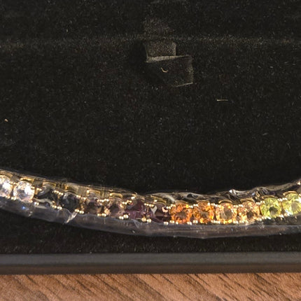 1933 by Esquire Men's Natural Multi-Gemstone Tennis Bracelet 14K Yellow Gold-Plated Sterling Silver 8.5"