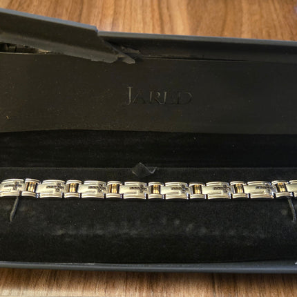 Men's 3/4 Carat Black Diamond Link 8 1/2" Bracelet in Sterling Silver and 10k Yellow Gold (Damaged Box)