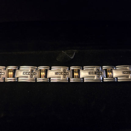 Men's 3/4 Carat Black Diamond Link 8 1/2" Bracelet in Sterling Silver and 10k Yellow Gold (Damaged Box)