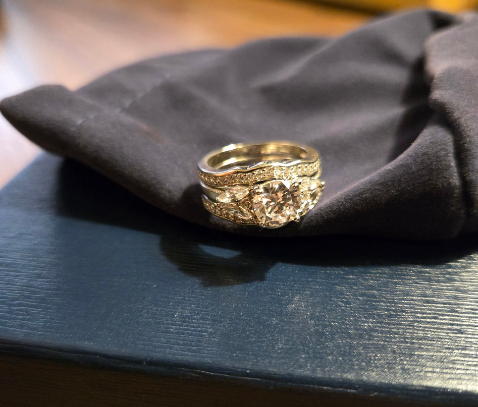 Diamonique Bridal Ring Set Sterling Silver Size 6