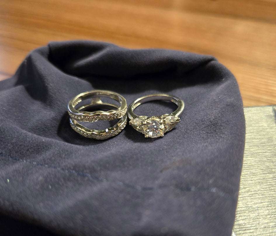 Diamonique Bridal Ring Set Sterling Silver Size 6