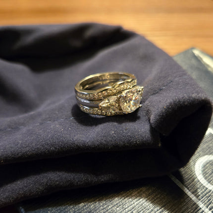 Diamonique Bridal Ring Set Sterling Silver Size 6