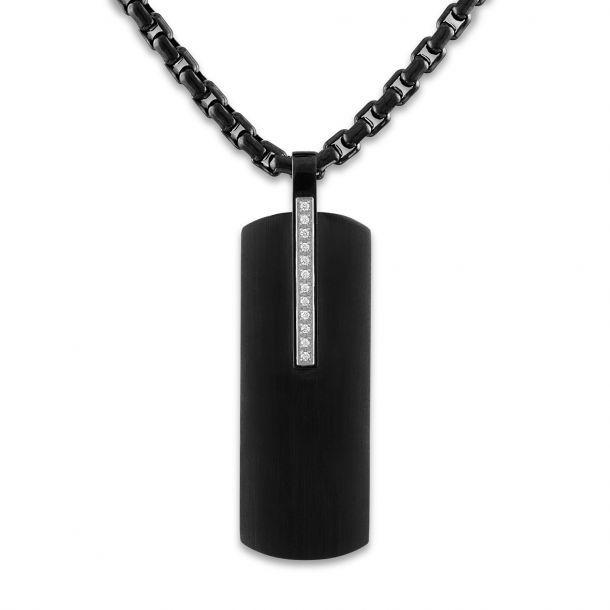 1/20ctw Diamond Black Ion-Plated Stainless Steel Elongated Pendant Necklace | Men's (New)