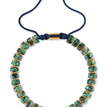 Esquire Men's Bead Blue Cord Bolo Bracelet in Gold-Tone Ion-Plated Stainless Steel