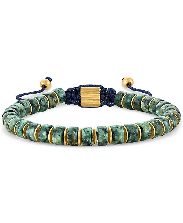 Esquire Men's Bead Blue Cord Bolo Bracelet in Gold-Tone Ion-Plated Stainless Steel