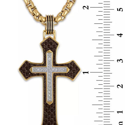 Esquire Men's Jewelry Diamond & Brown Carbon Fiber Cross Pendant (1/10 ct. t.w.) in Gold-Tone Ion-Plated Stainless Steel (Pendant Only)