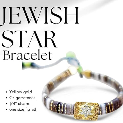 Alef Bet by Paula Macrame Friendship Bracelet in Shades of Blue with Gold-plated Jewish Star of David Charm