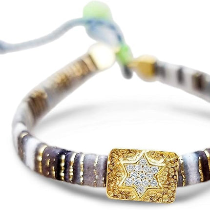 Alef Bet by Paula Macrame Friendship Bracelet in Shades of Blue with Gold-plated Jewish Star of David Charm