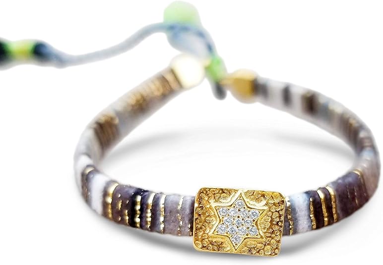 Alef Bet by Paula Macrame Friendship Bracelet in Shades of Blue with Gold-plated Jewish Star of David Charm
