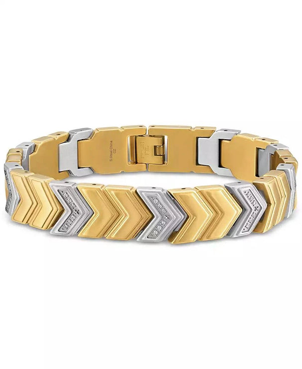 Esquire Men's Jewelry Diamond Chevron Link Bracelet (1/4 ct. t.w.) in Stainless Steel & Gold-Tone Ion-Plate