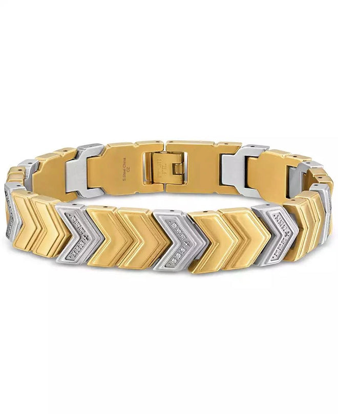 Esquire Men's Jewelry Diamond Chevron Link Bracelet (1/4 ct. t.w.) in Stainless Steel & Gold-Tone Ion-Plate