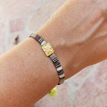 Alef Bet by Paula Macrame Friendship Bracelet in Shades of Blue with Gold-plated Jewish Star of David Charm