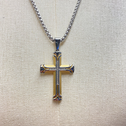 Esquire 1/10 CTW Diamond Plated Stainless Steel Cross Pendant Necklace