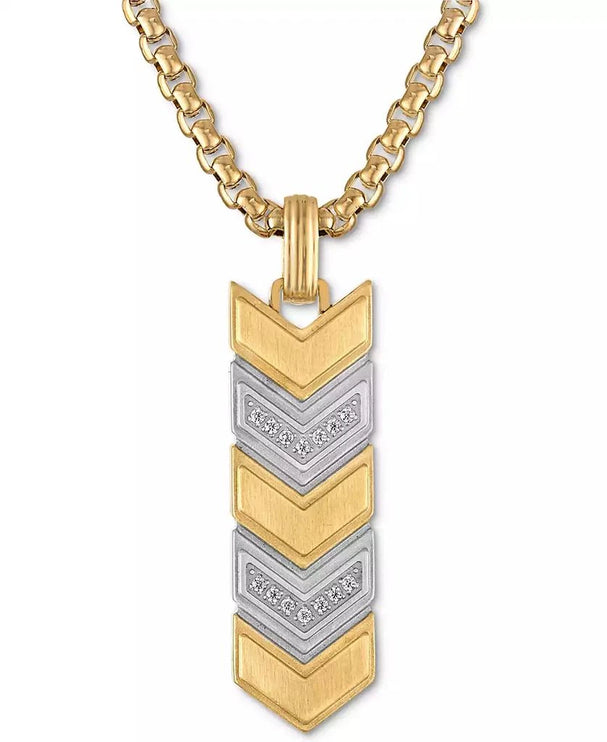 Esquire Men's Jewelry Diamond Chevron Link Dog Tag Pendant (1/6 ct. t.w.) in Stainless Steel & Gold-Tone Plated Stainless Steel (Pendant Only)