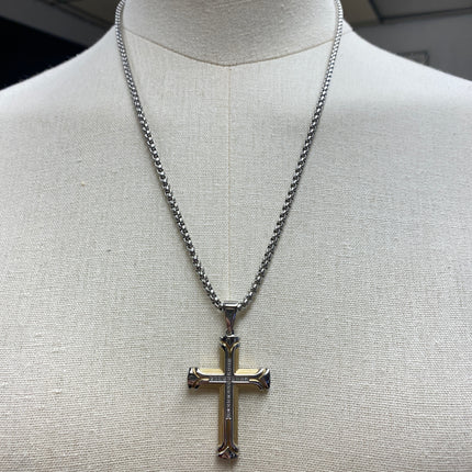 Esquire 1/10 CTW Diamond Plated Stainless Steel Cross Pendant Necklace