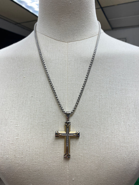 Esquire 1/10 CTW Diamond Plated Stainless Steel Cross Pendant Necklace