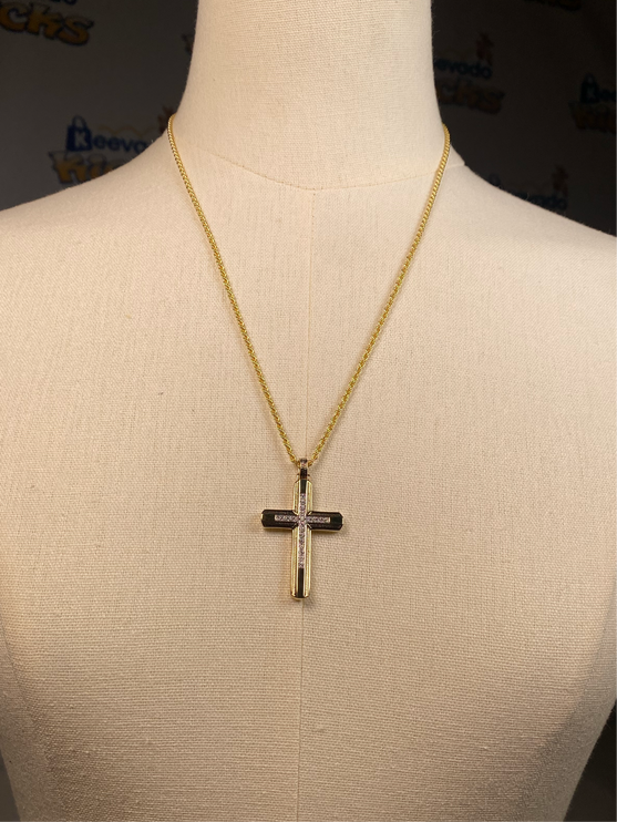 1933 by Esquire Men's Diamond Cross Necklace 1/5 ct tw Round 14K Yellow Gold-Plated Sterling Silver 22"