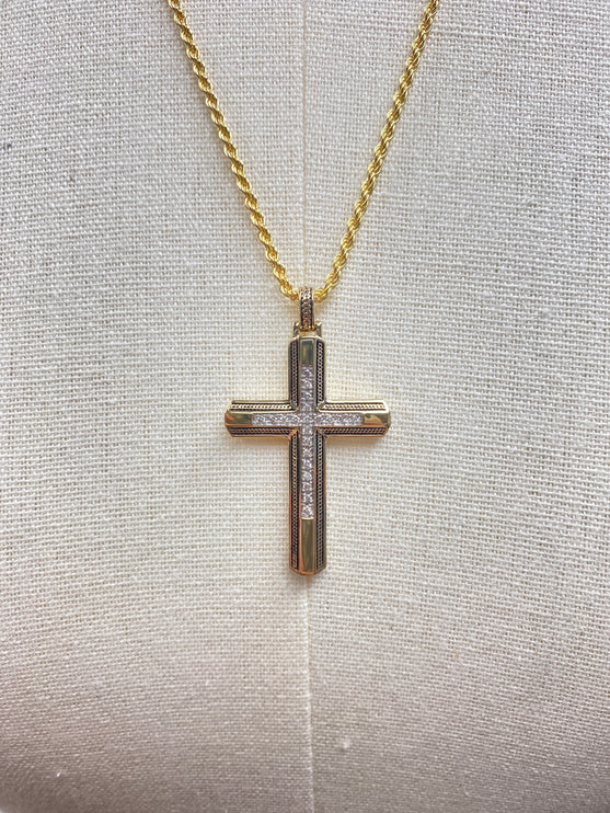 1933 by Esquire Men's Diamond Cross Necklace 1/5 ct tw Round 14K Yellow Gold-Plated Sterling Silver 22"