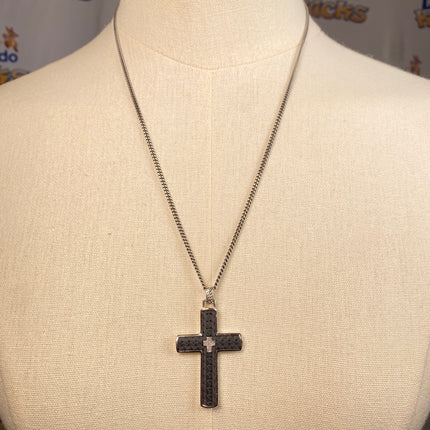 1933 by Esquire Men's Carbon Fiber Cross Pendant Necklace Sterling Silver 22"