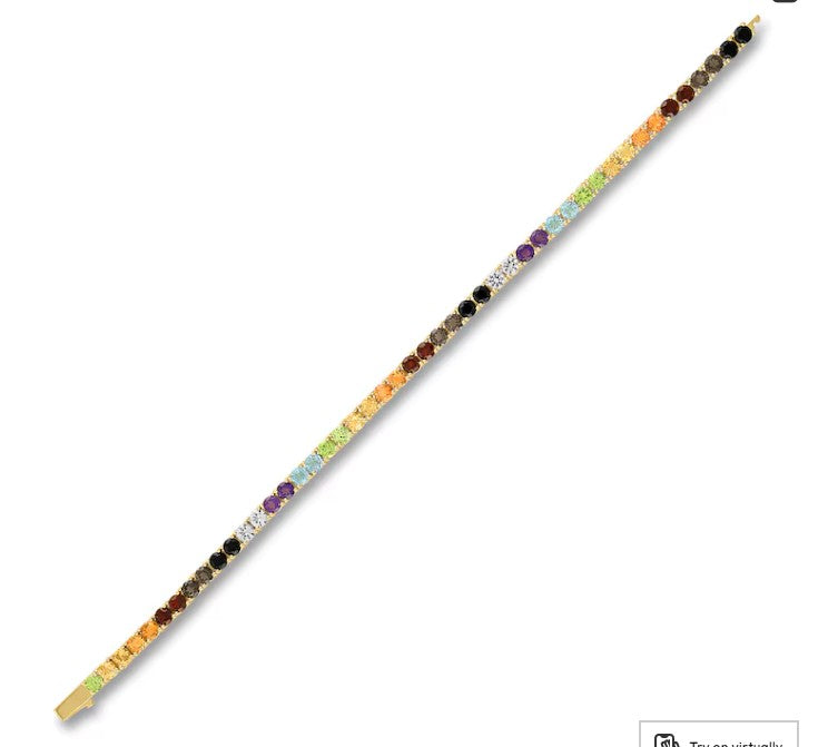 1933 by Esquire Men's Natural Multi-Gemstone Tennis Bracelet 14K Yellow Gold-Plated Sterling Silver 8.5"