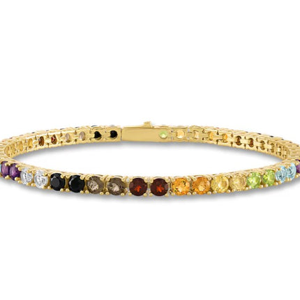1933 by Esquire Men's Natural Multi-Gemstone Tennis Bracelet 14K Yellow Gold-Plated Sterling Silver 8.5"