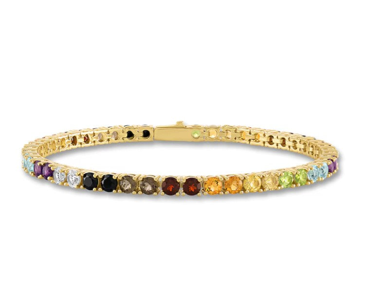 1933 by Esquire Men's Natural Multi-Gemstone Tennis Bracelet 14K Yellow Gold-Plated Sterling Silver 8.5"
