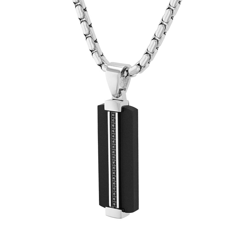 Men's Stainless Steel and Black Ion-Plated Diamond ID Pendant Necklace 1/10ctw (New)