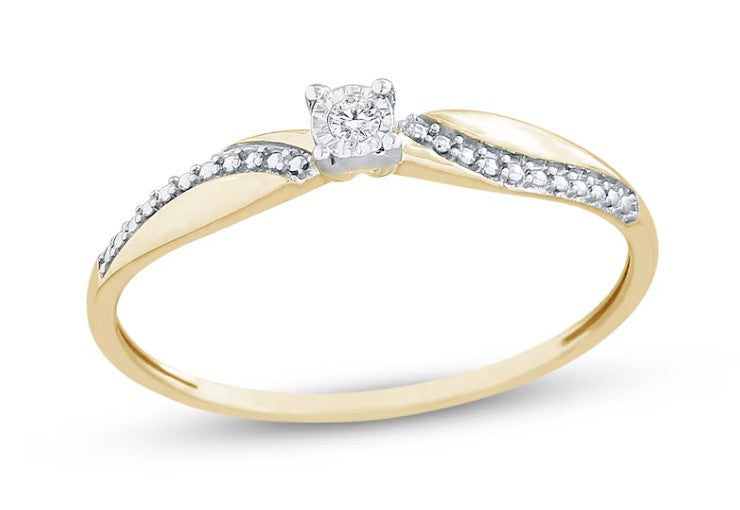 Diamond Accent Swirl Pinched Shank Promise Ring 10K Yellow Gold (Size 8)