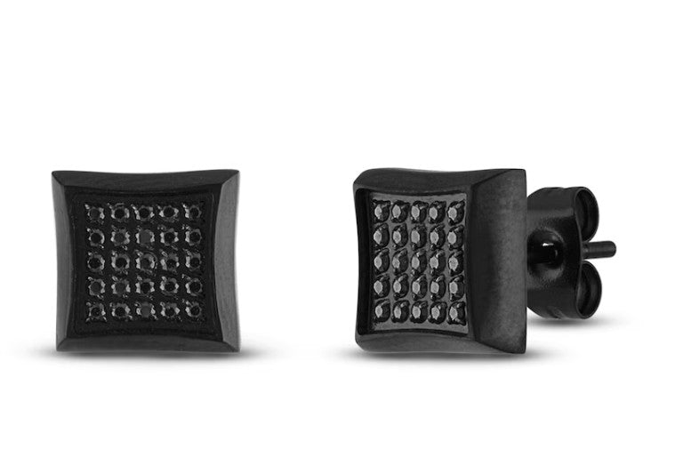 Men's Black Diamond Earrings 1/4 ct tw Black Stainless Steel