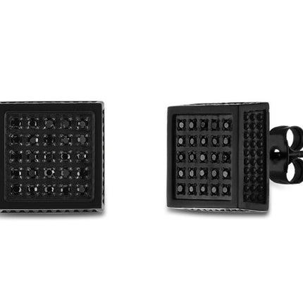 Men's Black Diamond Earrings 1/4 ct tw Round Black Ion-Plated Stainless Steel