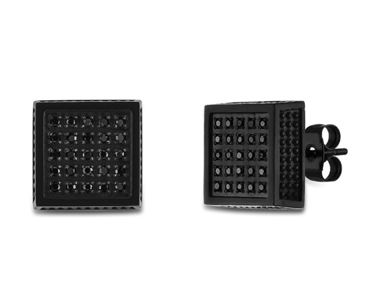 Men's Black Diamond Earrings 1/4 ct tw Round Black Ion-Plated Stainless Steel