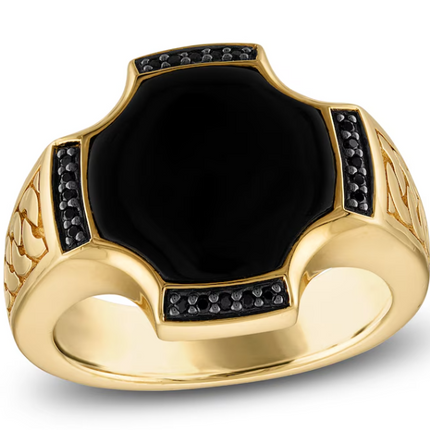 Size 10 1933 by Esquire Men's Black Onyx & Black Diamond Ring 1/8 ct tw 14K Yellow Gold-Plated Sterling Silver