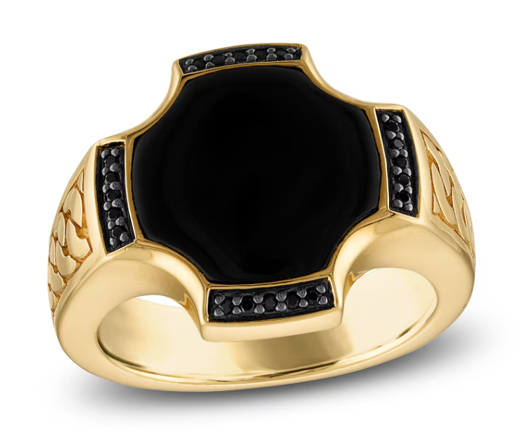 Size 10 1933 by Esquire Men's Black Onyx & Black Diamond Ring 1/8 ct tw 14K Yellow Gold-Plated Sterling Silver