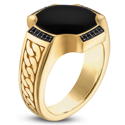 Size 10 1933 by Esquire Men's Black Onyx & Black Diamond Ring 1/8 ct tw 14K Yellow Gold-Plated Sterling Silver