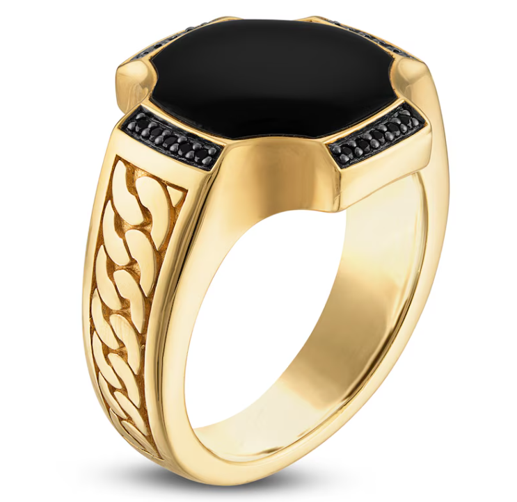 Size 10 1933 by Esquire Men's Black Onyx & Black Diamond Ring 1/8 ct tw 14K Yellow Gold-Plated Sterling Silver