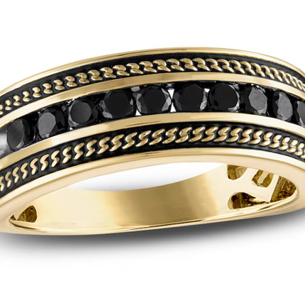 Size 10 1933 by Esquire Men's Black Diamond Ring 5/8 ct tw Round 10K Yellow Gold