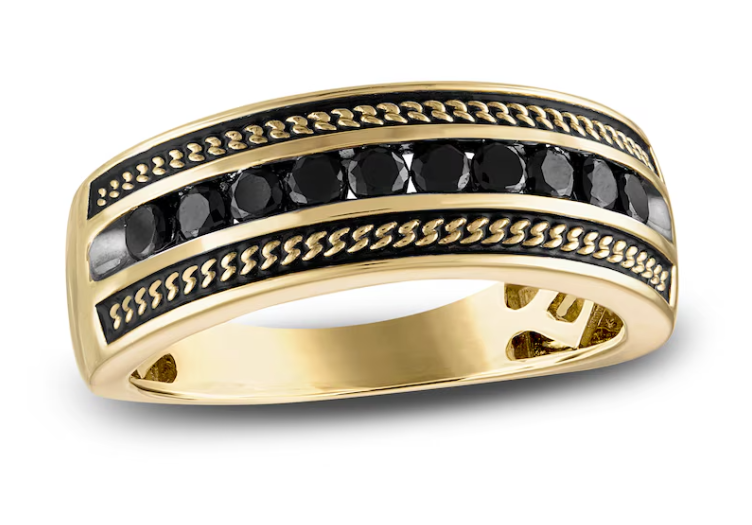 Size 10 1933 by Esquire Men's Black Diamond Ring 5/8 ct tw Round 10K Yellow Gold