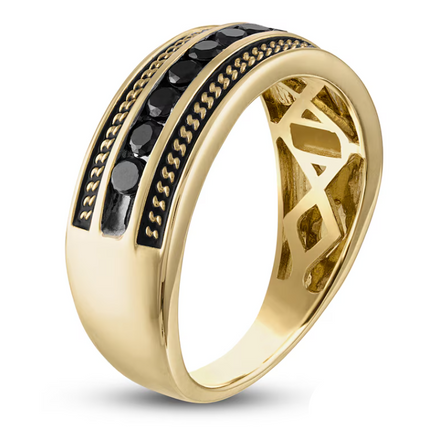 Size 10 1933 by Esquire Men's Black Diamond Ring 5/8 ct tw Round 10K Yellow Gold