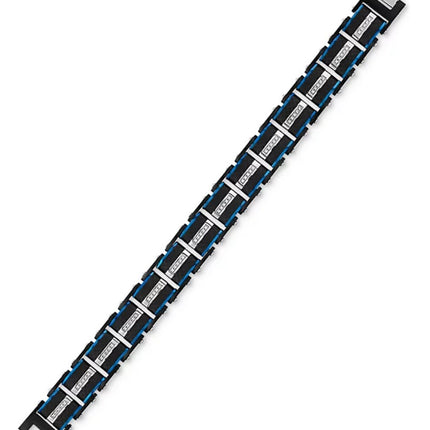 Esquire Men's Diamond & Carbon Fiber Link Bracelet (1/3 ct. t.w.) in Blue & Black Ion-Plated Stainless Steel