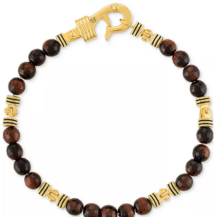 Esquire Men's Jewelry Red Tiger Eye Bead Bracelet in 14k Gold-Plated Sterling Silver