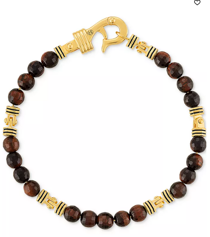 Esquire Men's Jewelry Red Tiger Eye Bead Bracelet in 14k Gold-Plated Sterling Silver