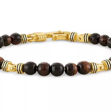 Esquire Men's Jewelry Red Tiger Eye Bead Bracelet in 14k Gold-Plated Sterling Silver