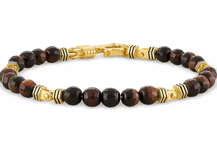 Esquire Men's Jewelry Red Tiger Eye Bead Bracelet in 14k Gold-Plated Sterling Silver